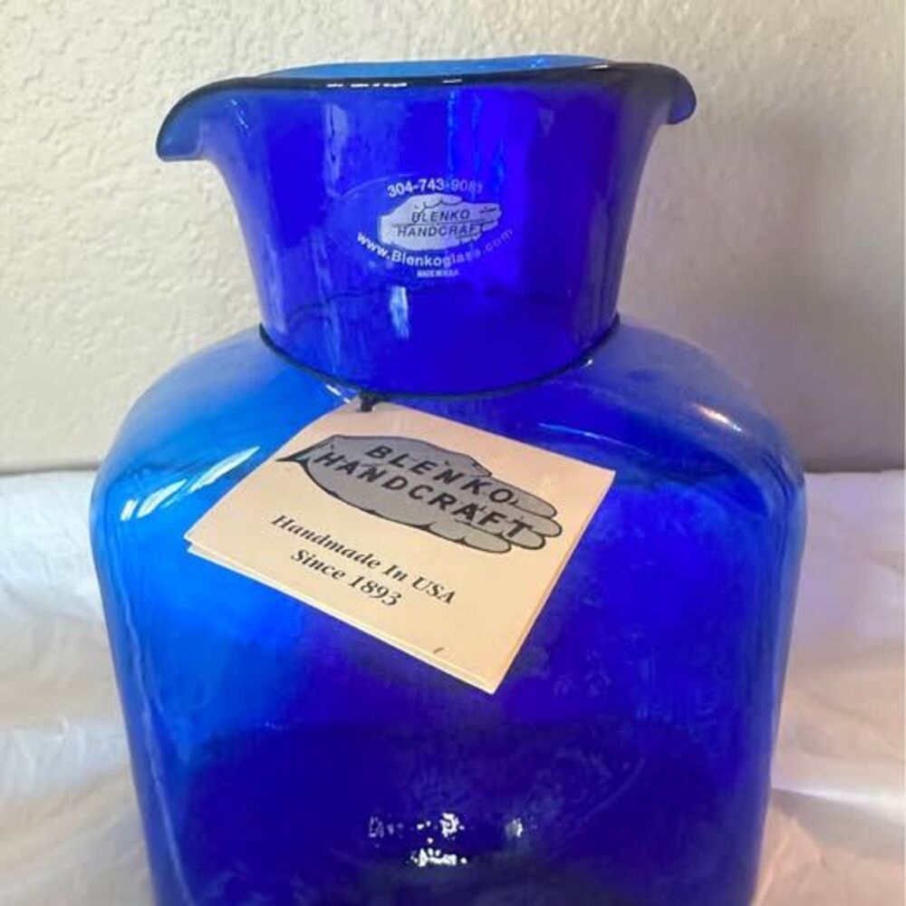 Blenko 384 Water Bottle Double Spout Large in Cobalt Blue New with Tags